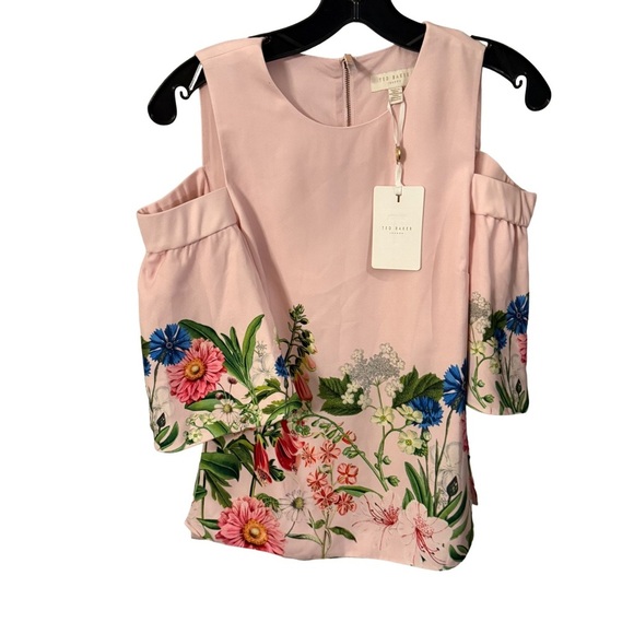 Ted Baker Pink Floral Print Off Shoulder Top SZ 4 =US Sz 10 NWT Ret $269 - Picture 2 of 11